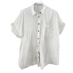 SUNDANCE LARGE GAUZY COTTON BLEND LIGHT WEIGHT BUTTON UP SHORT SLEEVE SHIRT